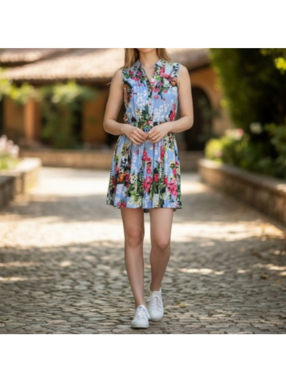 Juicy Couture Paradise Blue Sleeveless Hawaiian Floral Mini Dress Sz 4 - Picture 2 of 14